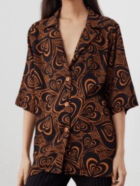 Lisa Says Gah Alyssa Top- Black & Brown Swirl Button-Up Shirt